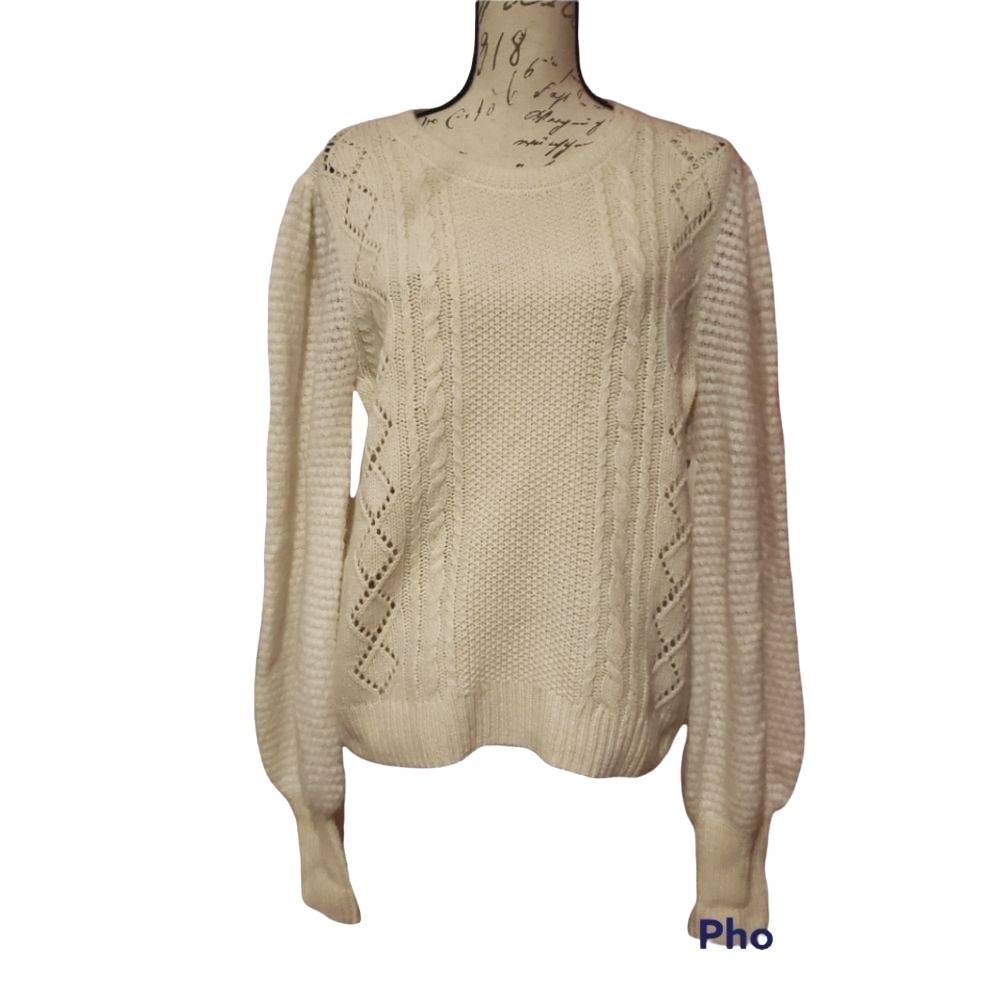 NWT Anthropologie Ladies Cream Colored Lambswool  Sweater- Ladies Size Large